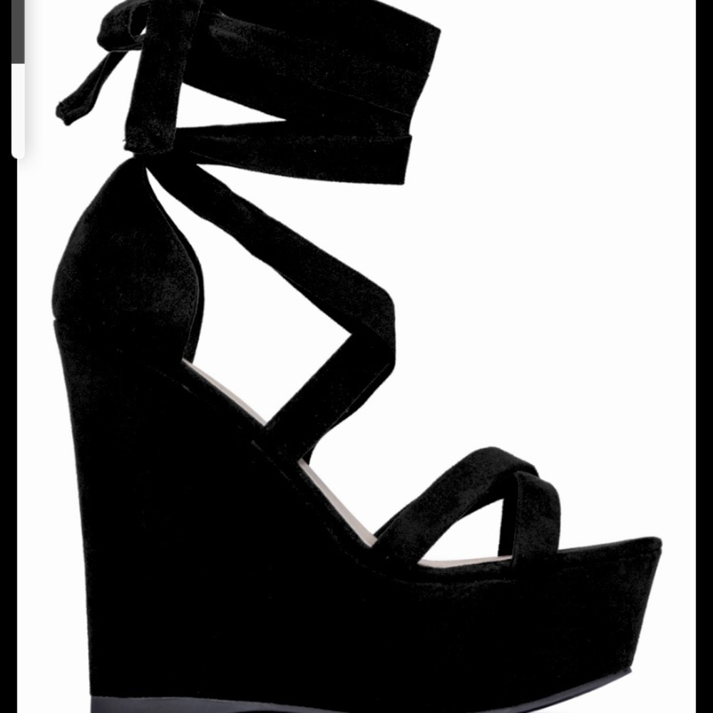 Black ankle wrap wedge